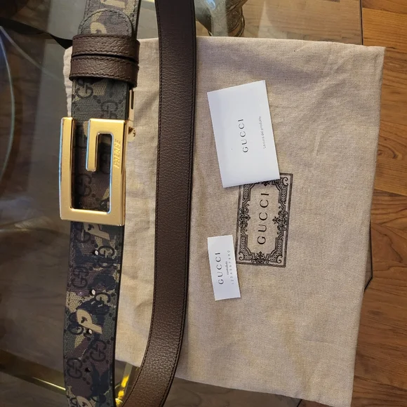 Authentic Palace x Gucci Supreme G Square Buckle Reverrsible Camouflage Belt